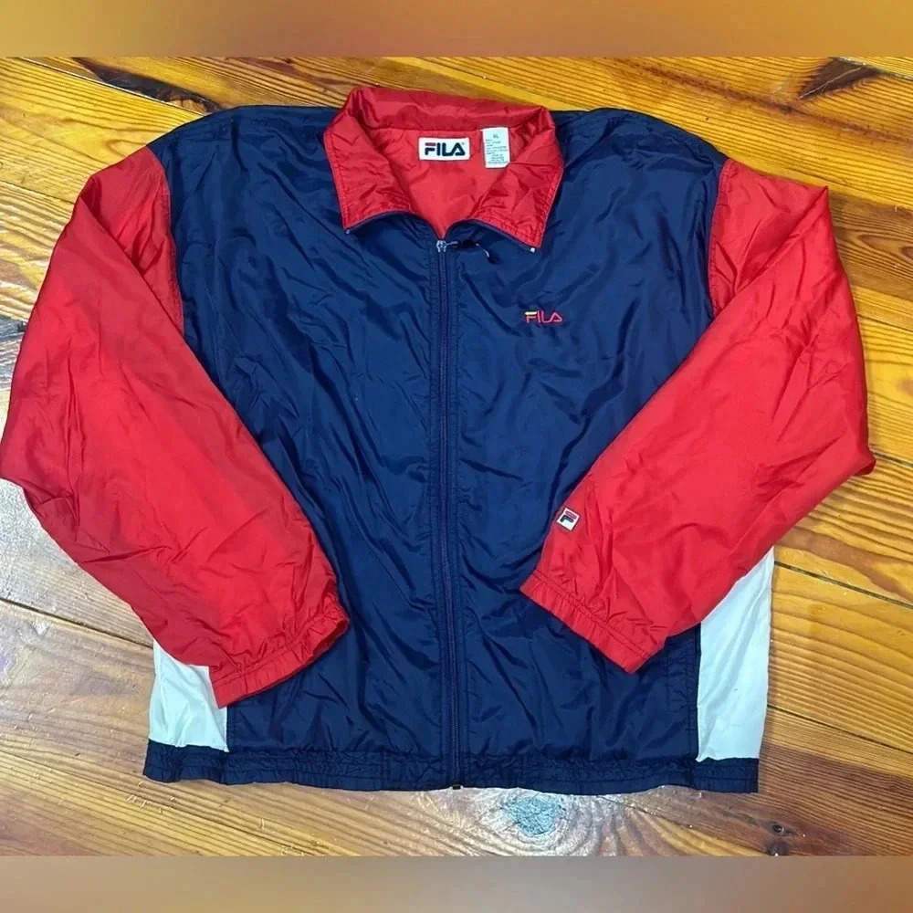 FILA 90s Vintage Colorblock Windbreaker Zip Up Navy Men’s XL